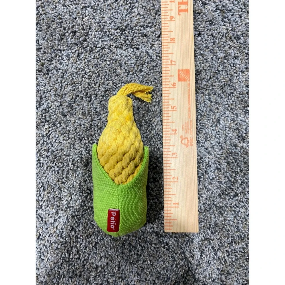 Petio Corn on the Cob Cotton Rope Dog Chew Toy Yellow Green Braided Squeaker Toy
